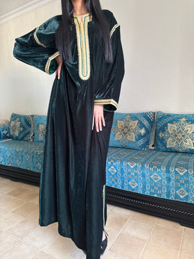 Caftan oriental velours vert dorée
